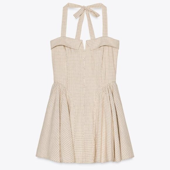 CHECKERED HALTER DRESS- ZARA SIZE LARGE - Picture 1 of 4